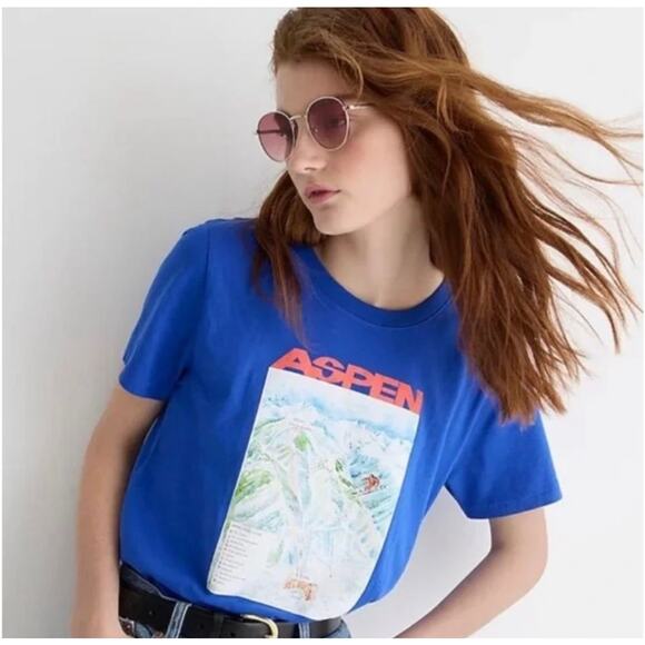 J. Crew Aspen Ski Basic Cotton Crewneck T-Shirt Blue Size XS NEW - Picture 1 of 8